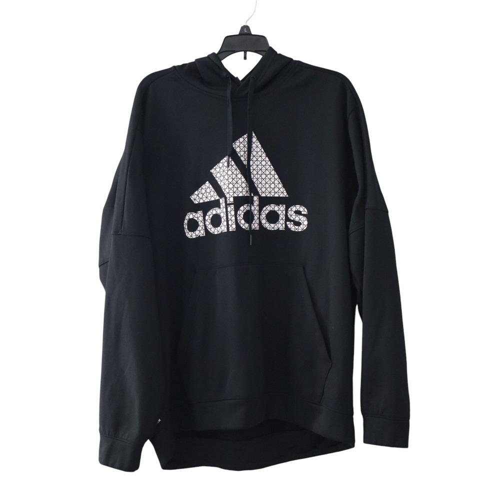 ADIDAS Hoodie Men Relaxed 2XL Black Sports Outerwear Basketball Running Jogging